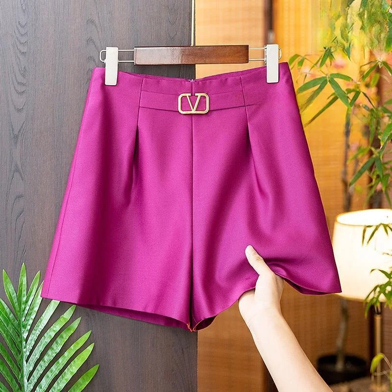 

Casual Tailored Suit orts Women's Summer Commute Versatile Slimming High Waist Wide Leg Five-Quarter Pants