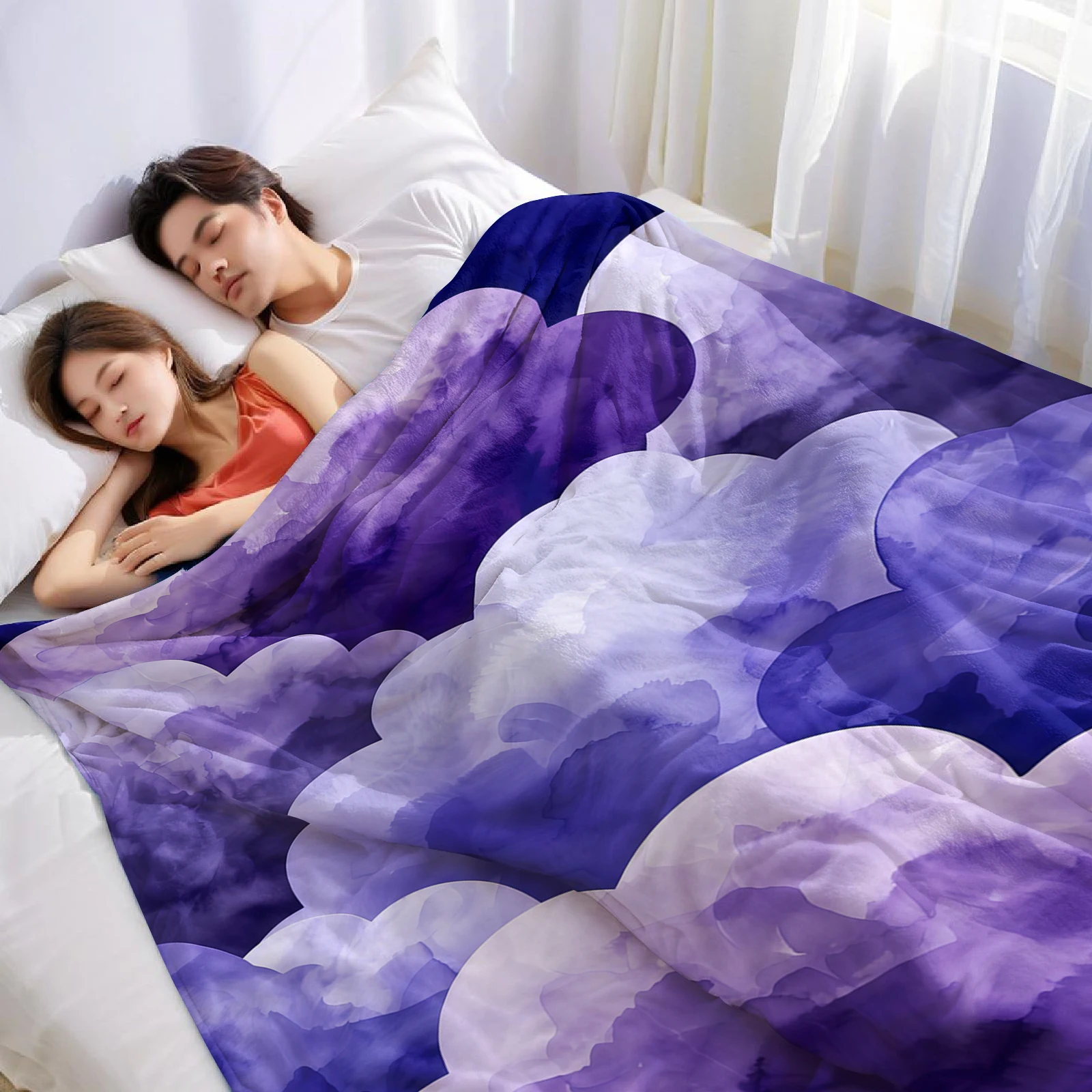 Purple Ink Cloud Lightweight Microfiber Soft Christmas Fleece Blanket Warm Cozy Throw for Bed Sofa Office Travel All Season