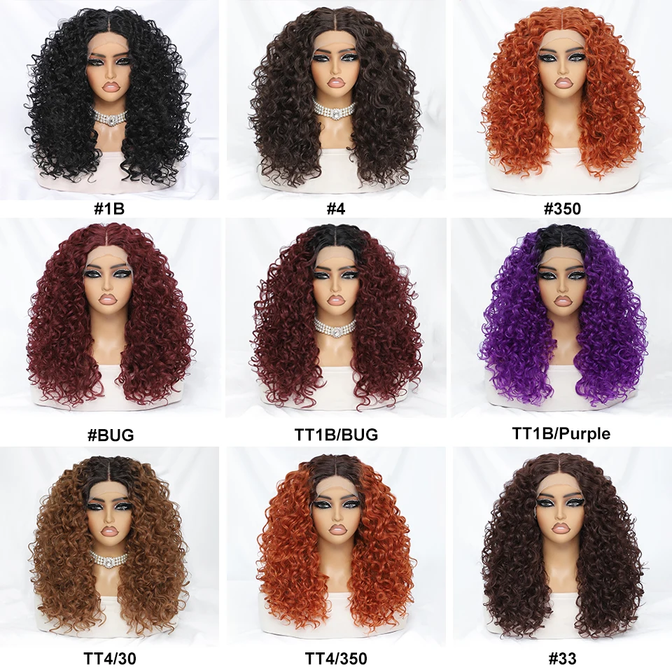 20 Inch Synthetic Lace Front Wigs For African Women Afro Curly Chocolate Color Lace Frontal Wigs With High Temperature Fiber