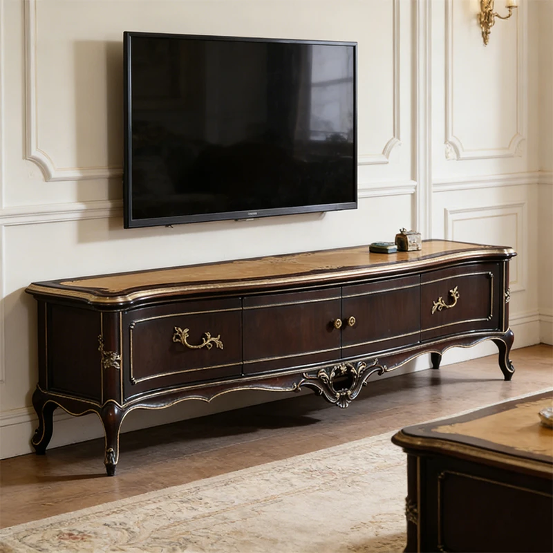 !@Elegance Antique Vintage Solid Wood Frame TV Stand House Media Center Furniture Classic Luxury Design TV Cabinet With Storage