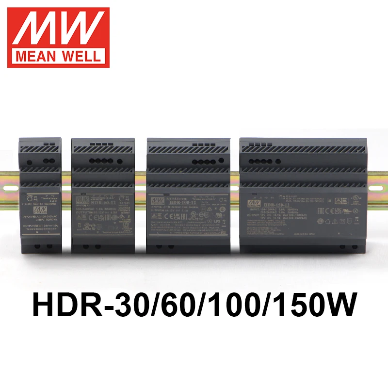 DIN Rail HDR 30/60/100/150W DIN Rail Swtiching Power Supply 5V 12V 15V 24V 48V Meanwell Power Unit smps MEAN WELL HDR-60-24