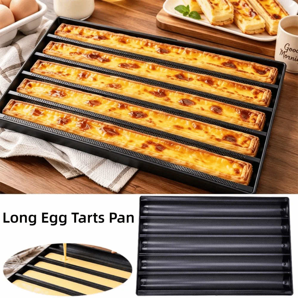 Waterproof Aluminum Alloy Long Egg Tarts Pan U Shaped 5 Slot Bread Baking Tray Breathable Non-Stick Cake Mold Commercial Use