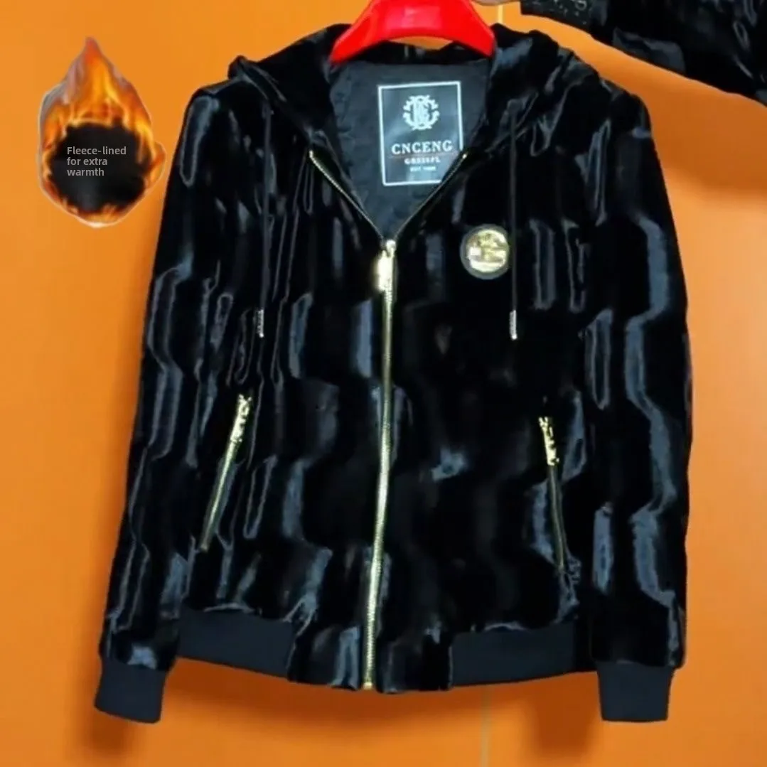 

New Chinese High-End Faion Water Wave Pattern Velvet Long Sve Jaet Men's Outdoor Windproof Luxury Coat for Men And Women