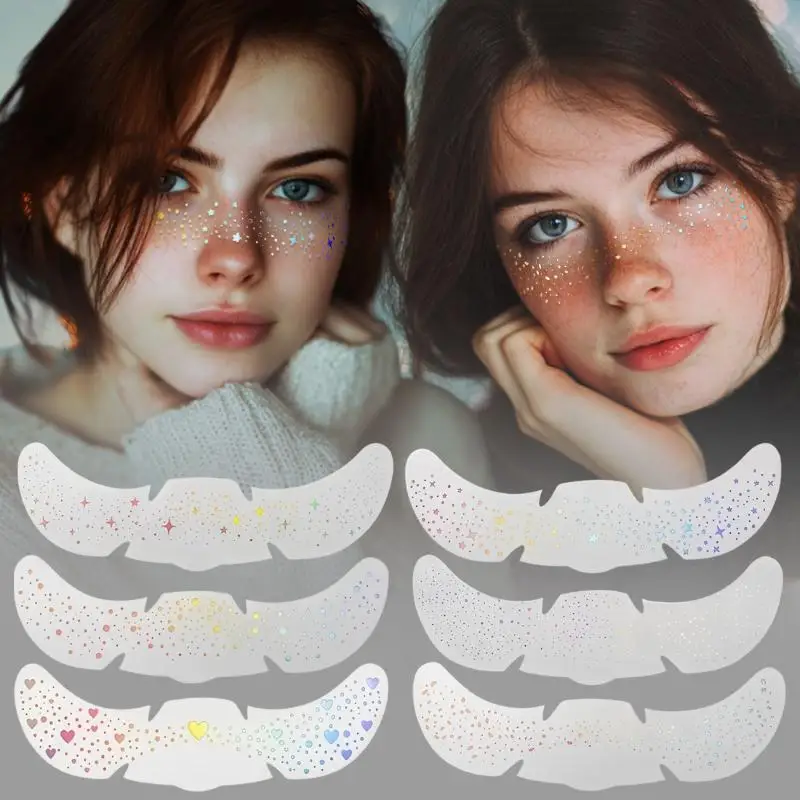 Glitter Freckles Waterproof Tattoos Holographic Heart Stickers for Costume Party Makeup Accessory view 5