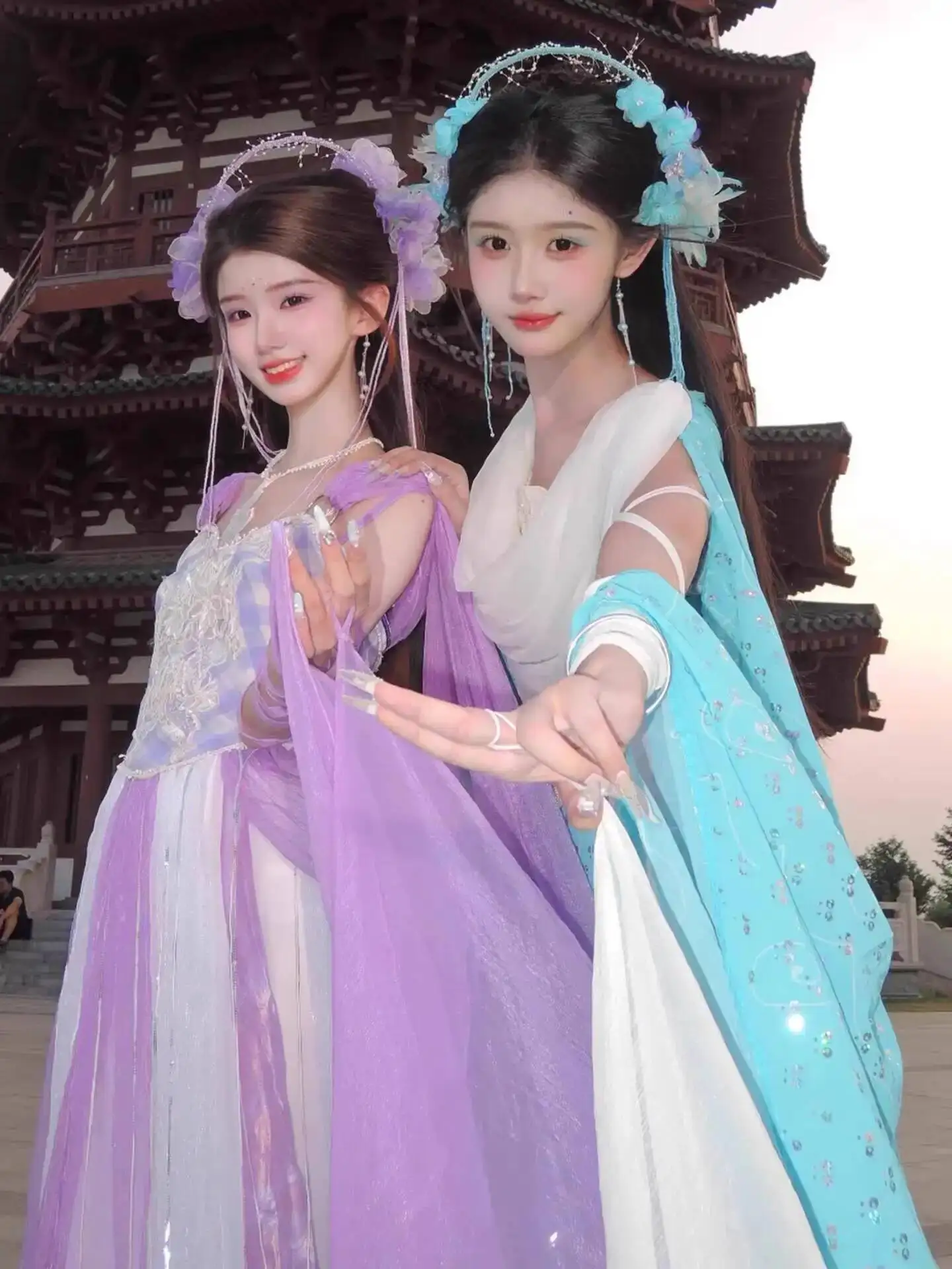 كوس هالوين تأثيري Hanfu بهيجة سبعة الجنيات المسلسلات التلفزيونية نفس النمط القديم زي الصيف المتدفقة رائع الجنية القديمة
