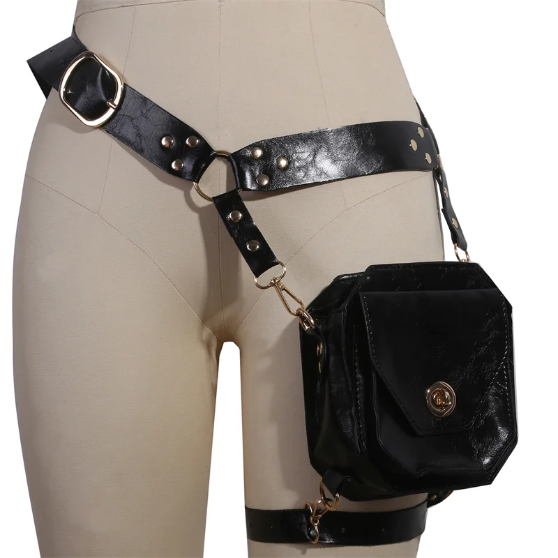 Square Hip Bags Women\'s Vintage Style PU Cross Leg Bag Waist Bags Biker Wind Side Bag Medieval Knight Outdoor Leg Cell Phone Bag