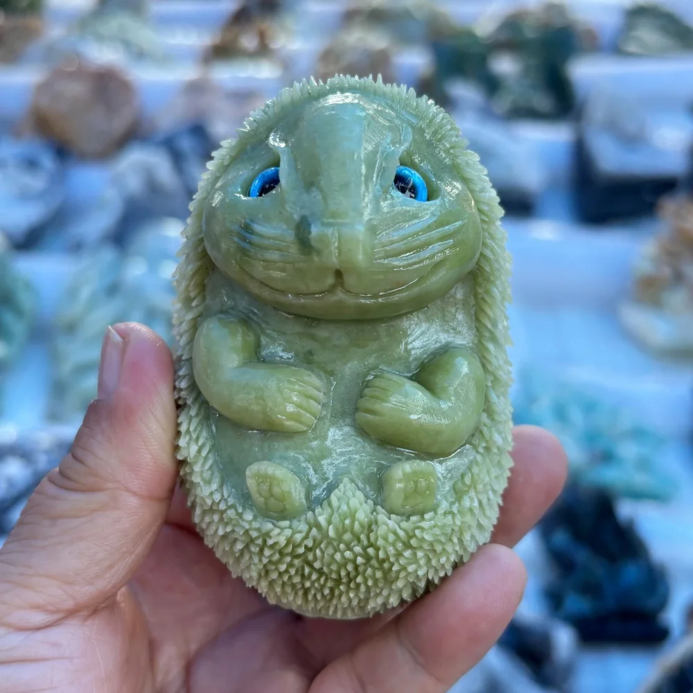 Natural Serpentine Hand Carved Hedgehog Figurine Crystal Animal Statue Reiki Healing Home Feng Shui Decor Gift