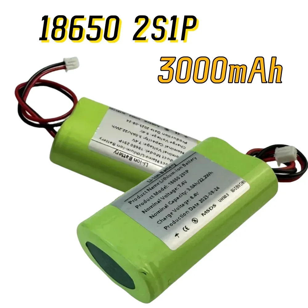 Paquete de batería de litio con enchufe de XH2.54-2P, adecuado para proyectores, altavoces, monitoreo inalámbrico, 2S1P, 7,4 V, 3000mAh