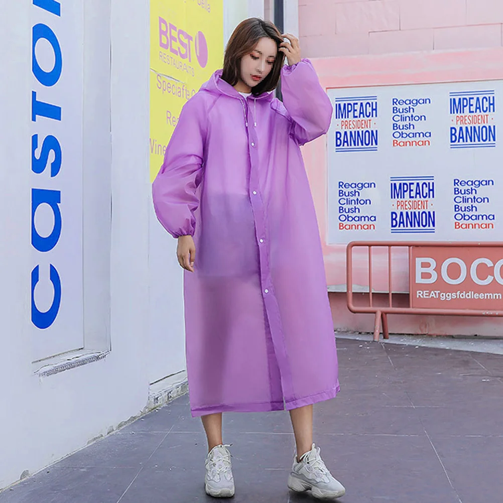 

3pcs Purple Reusable Thicken Waterproof Adult Raincoat Eva Poncho Outdoor Portable Rainwear Hood Elastic Sleeves Hiking Camping