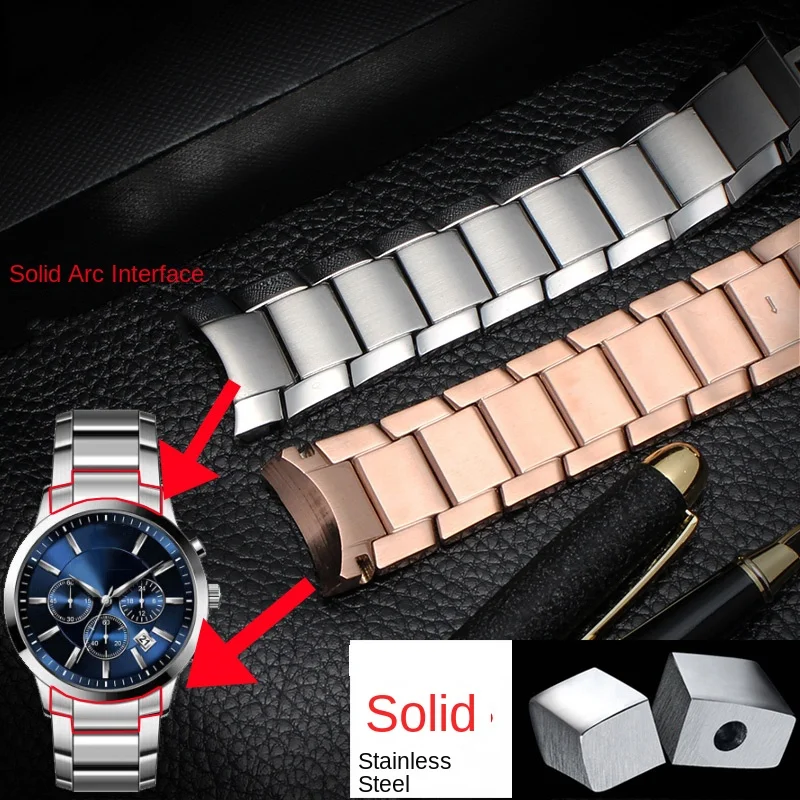 22 مللي متر سوار ل أرماني AR2448 2447 2432 2433 2458 2434 2453 الصلبة الفولاذ المقاوم للصدأ حزام (استيك) ساعة قوس على شكل نهاية حزام الملحقات
