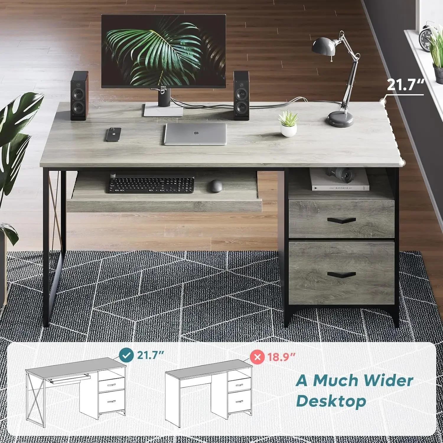 

Office Desk with Drawers, 55 inch Industrial Computer Desk with Storage, Wood Teacher Desk with Keyboard Tray