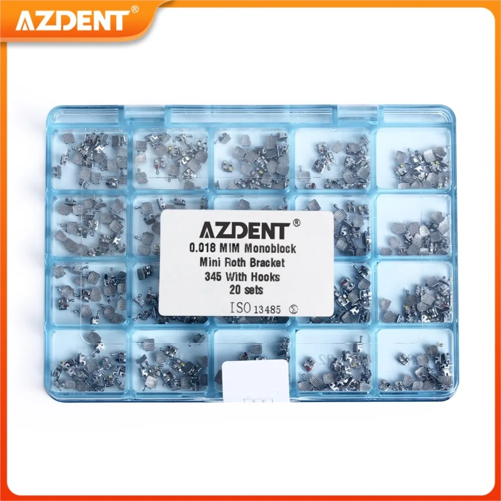 

400pcs/Box AZDENT Dental Bracket Orthodontic Braces MIM Monoblock Mini Roth 0.022/0.018 Hooks 3 4 5 Whole Casting Process