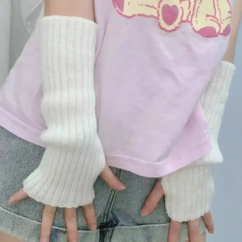 Y2K Guanti senza dita Guanti lavorati a maglia da donna Guanti anime cosplay Scaldamuscoli invernali Manicotti in maglia punk gotico Harajuku