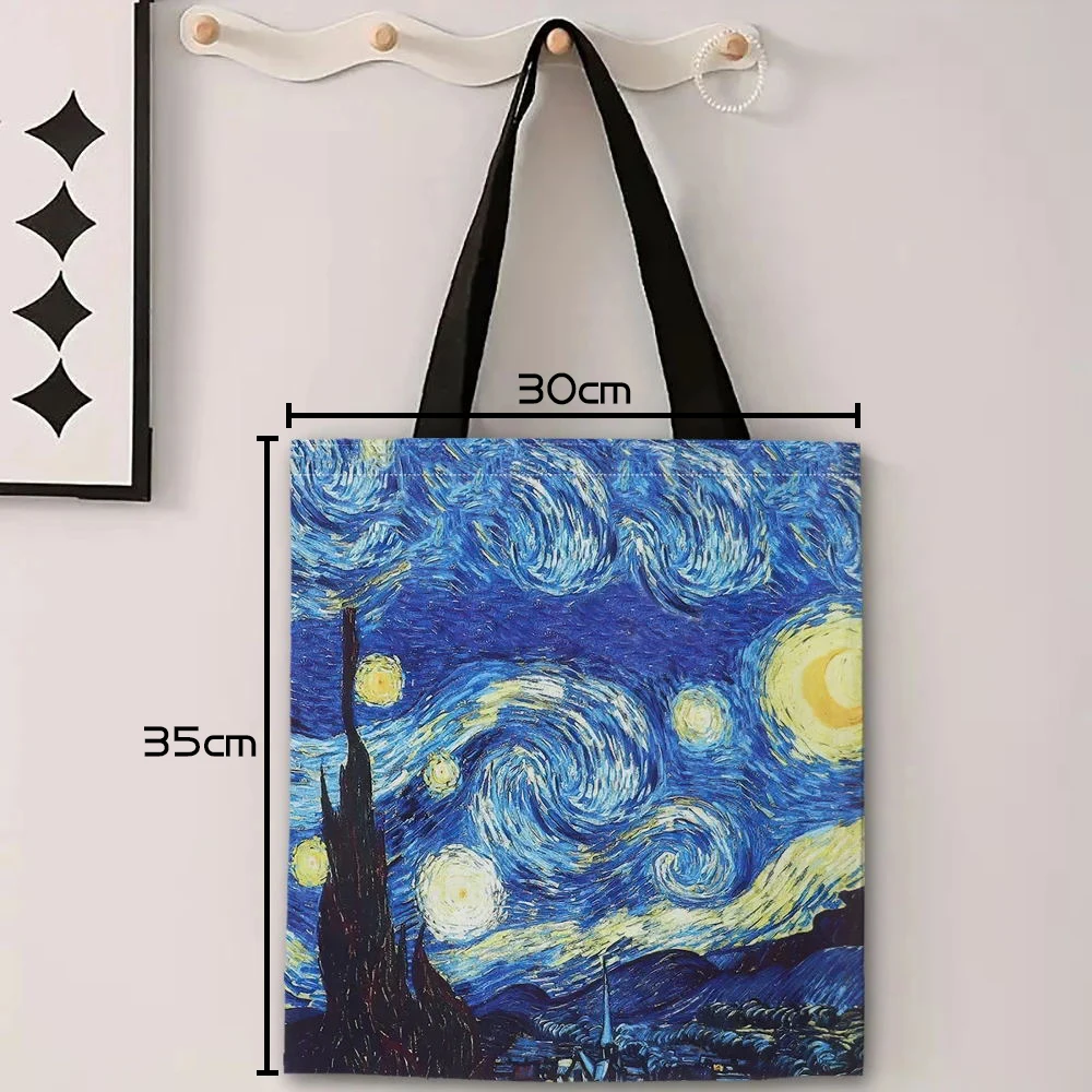 Sac à main léger en lin de la série Van Gogh, peinture à l'huile, nuit étoilée, tournesol, abricot, porte-café, initié