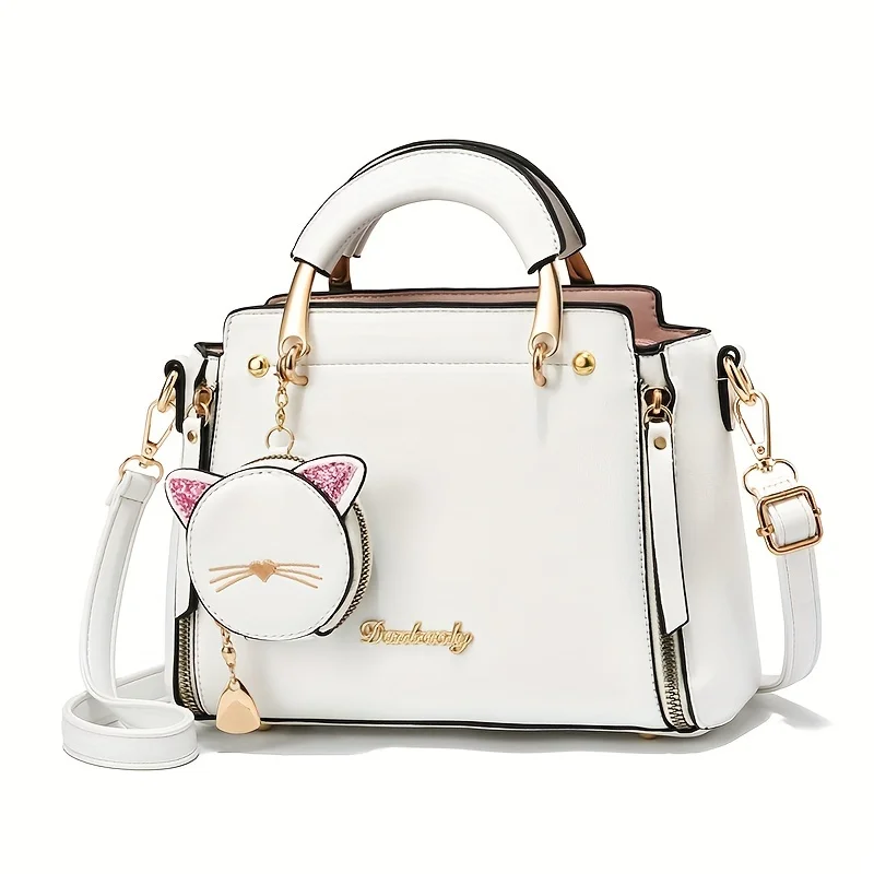 

Small Purses And Handbags for Women 2025 New Ladies Top Handle Satchel Purses Girls Shoulder Bags Fashion Mini Totes Bags with Cute Kitten Pendant