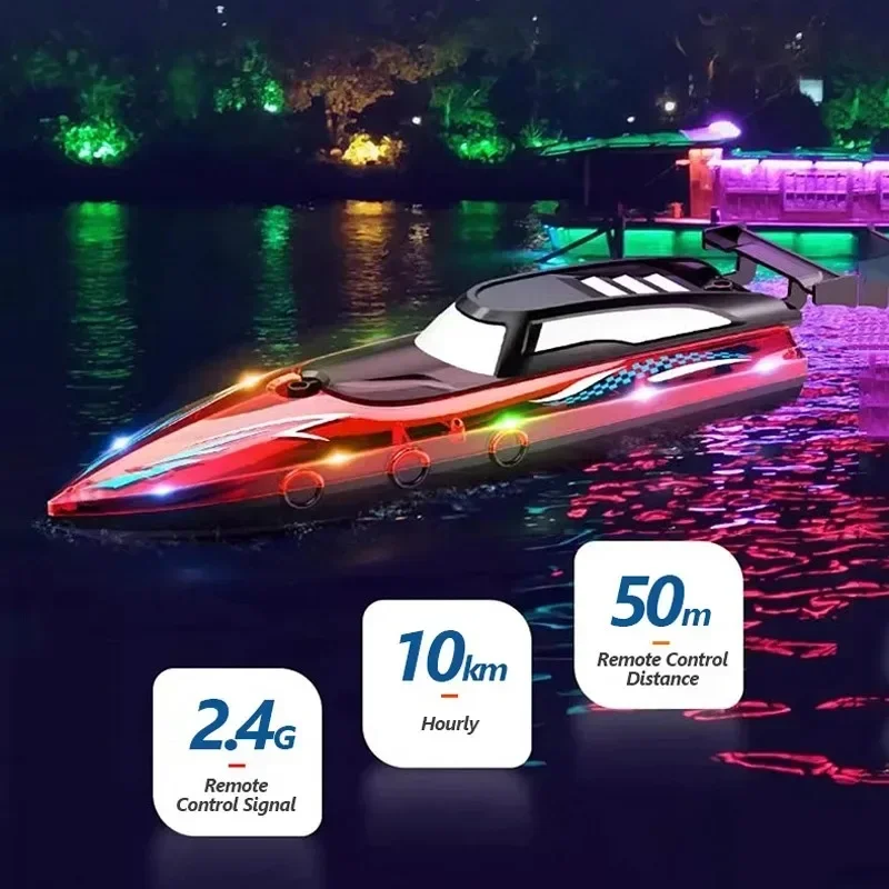 Waterproof Protection Toy Electric Remote Control Boat with Colorful Led Lights for Outdoor Activities Waterproof Rc for Kids