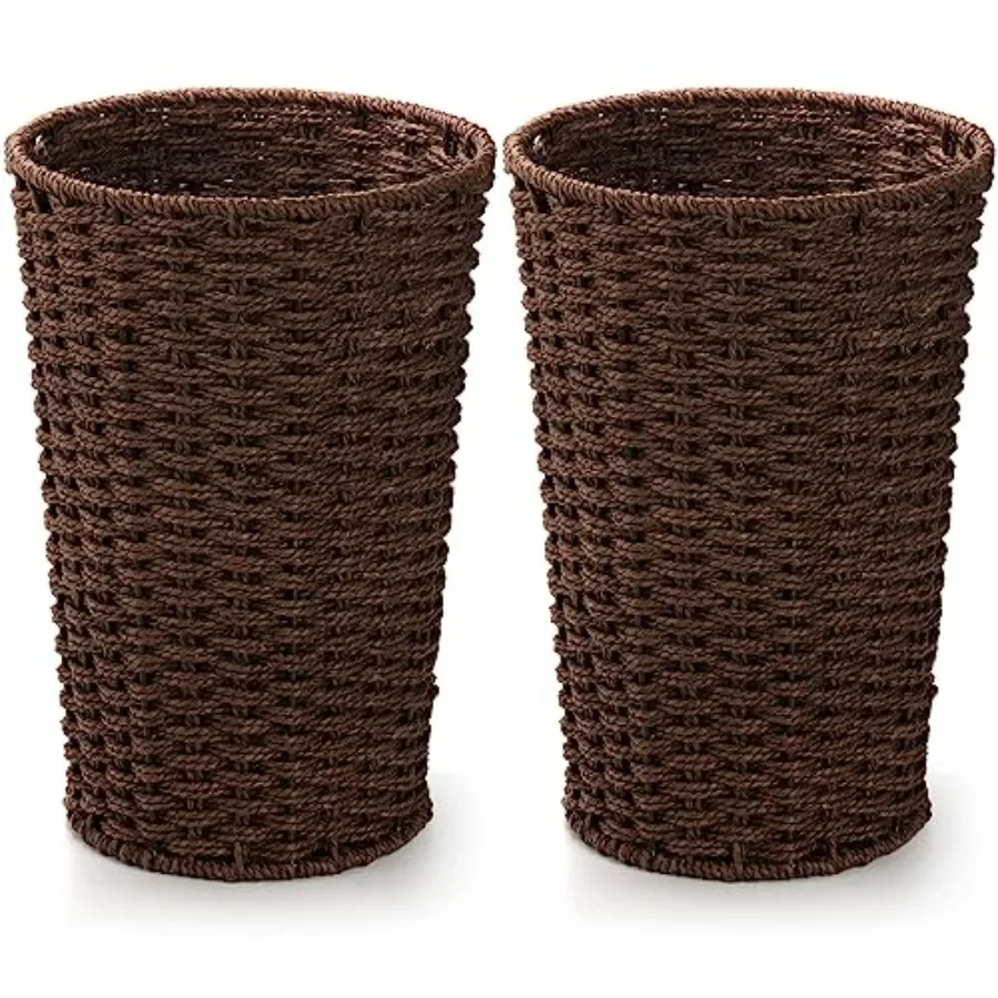 

2 Pack Small Wicker Waste Paper Basket Woven Basket Trash Can Wastebasket Decorative Round Garbage Container Bin for Bedroom Ba