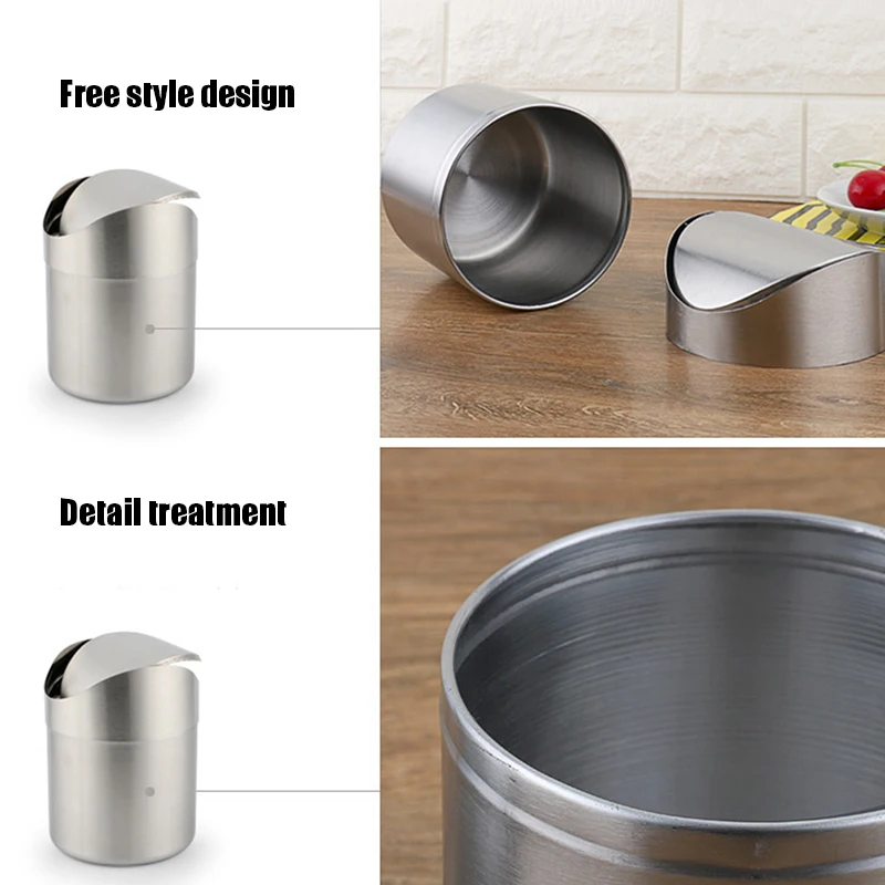 Stainless Steel Small Mini Trash with Swing Top Lid Countertop Trash Cans for Desk Car Office Kitchen