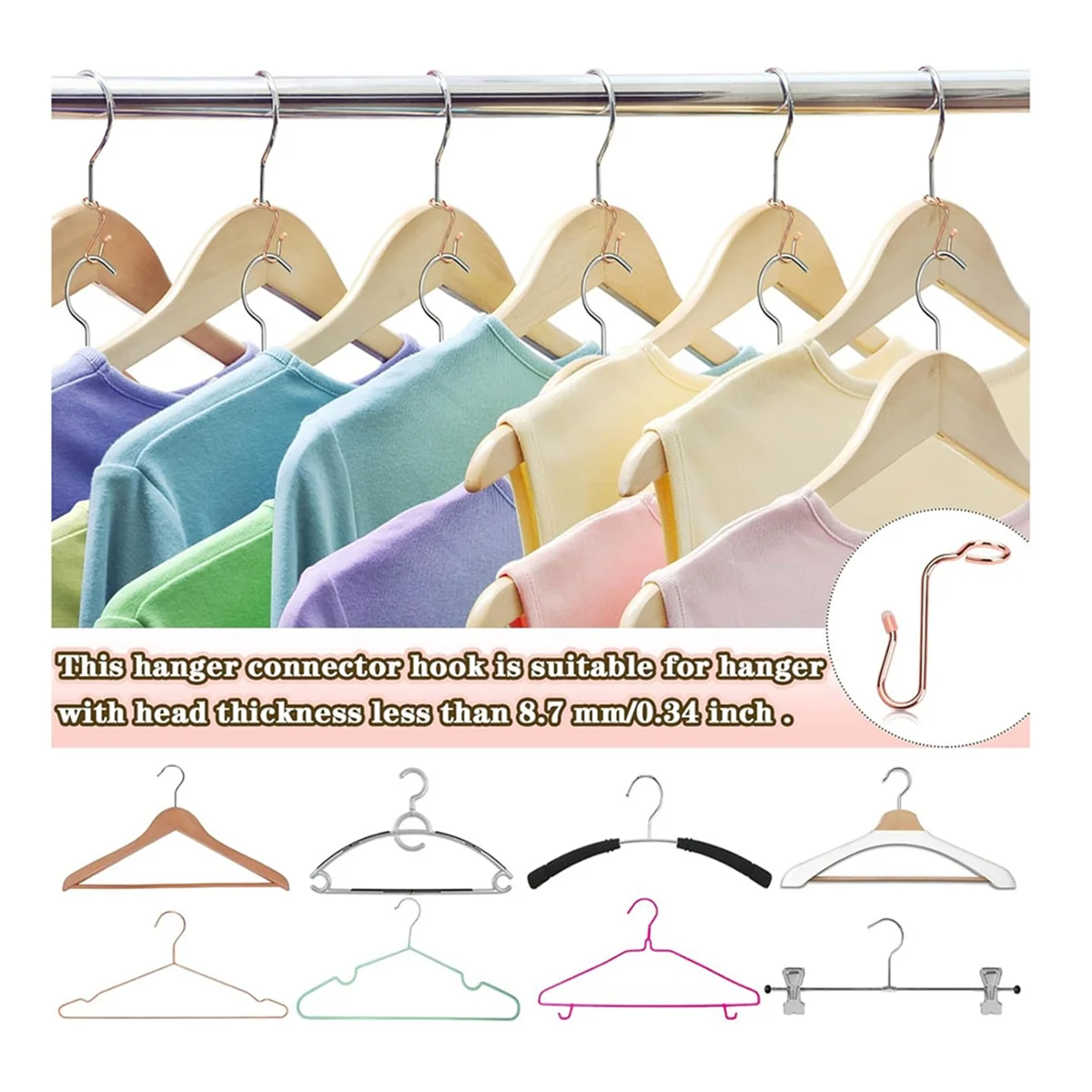 50PCS Hanger Connector Hooks Hanger Extender Hooks Stable Clothes Hanger Connector for Clothes Hangers Rose