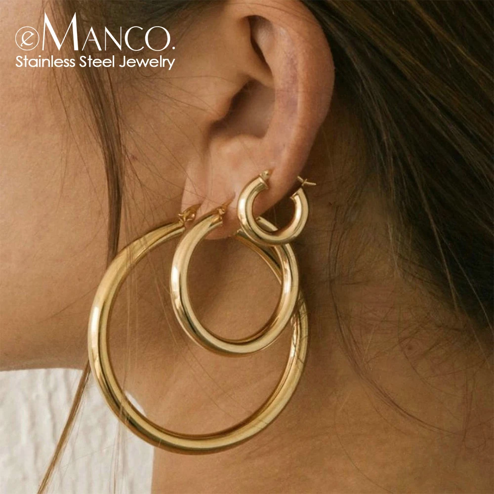 eManco Simple Exaggerated Round Hoop Earrings Geometric PVD Gold Plated Stainless Steel Women's Accessories Wholesale