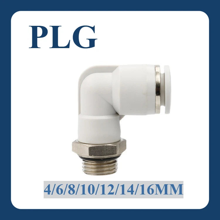 Pneumatic Quick Connect Fitting G Thread PLG8-16, SeriesM5 and 01-04, with Sealing Ring, White Elbow for Air Tools & Automation
