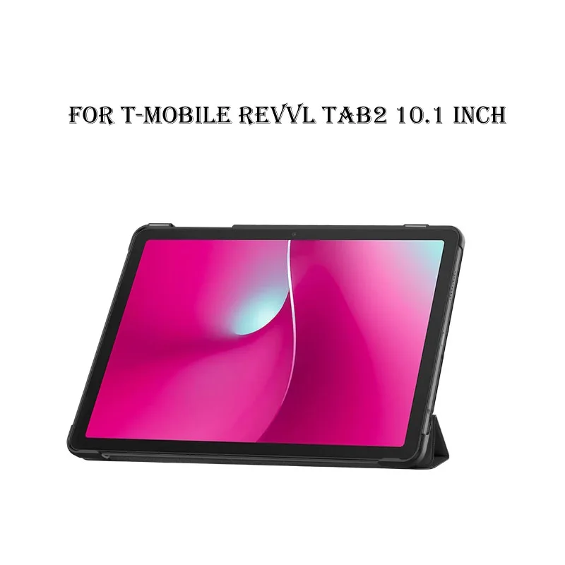 PU Leather Case For T‑Mobile REVVL TAB2 10.1 Inch Tablet Tri-fold Caster Hard Shell Cover