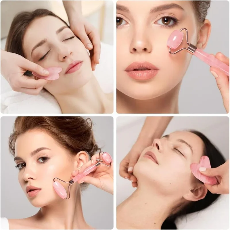 2Pcs Roller für Gesicht Hals Auge Gesichts Massage Kit Eis Gesicht Roller Gua Sha Bord Tragbare Gesichts Massage Roller heben Konturierung