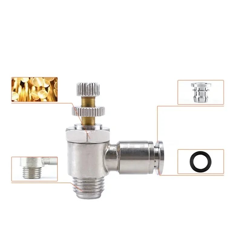 Pneumatic Throttle Valve SL Valve Nickel Plated Brass Air Tube 4 6 8 10mm Thread 1/8 1/4 1/2 Flow Controller Air Fitting Valve
