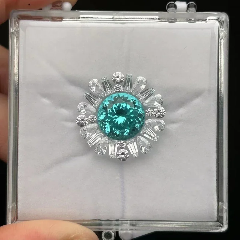 RUIF 10.45ct Lab Grown Paraiba Sapphire  D Moissanite Loose Stone Set for DIY Jewelry Necklace Pendant Making