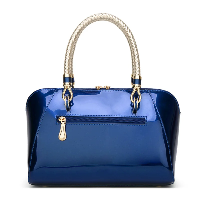 Women Glossy Patent Leather Boston Handbag Braided Handle Top Handle Bag Luxury Ladies Shoulder Crossbody Bag Large Capacity