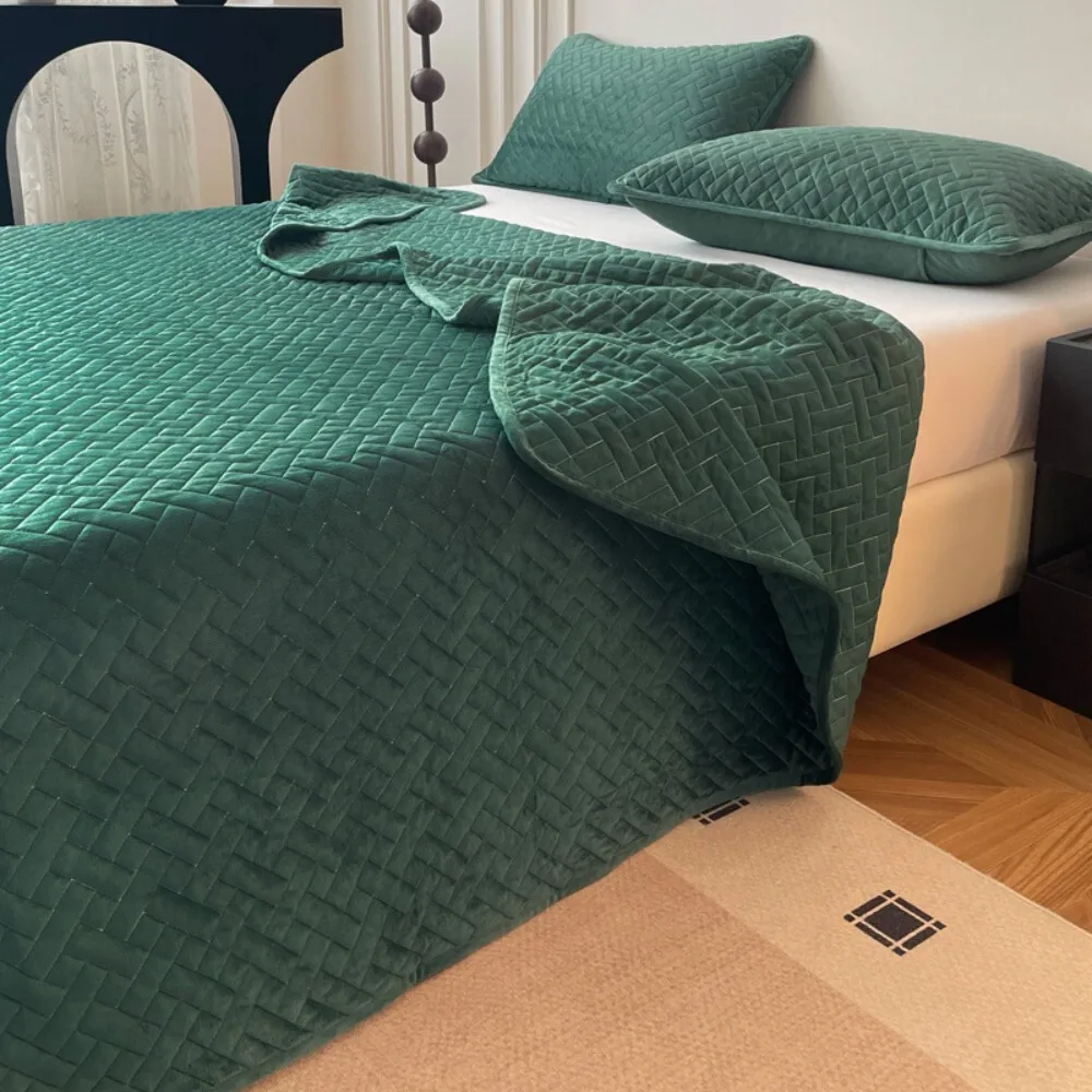الخريف الشتاء ارتفاع الوزن كريستال دافئ القطن زائد المخملية غطاء السرير 3 قطعة مجموعة مبطن مبطن حصير نمط ديكور المنزل الفراش #4