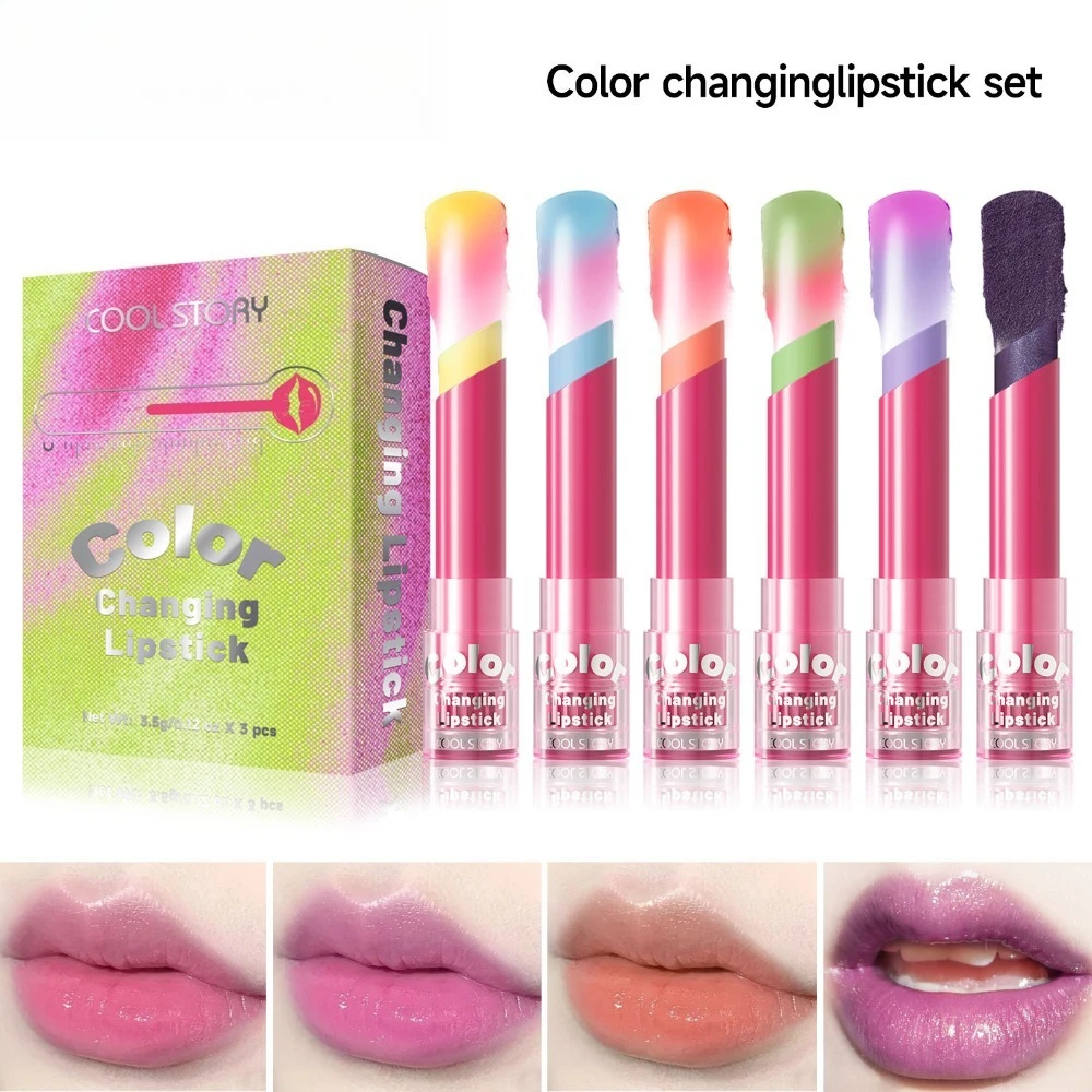 3-Piece Tinted Lip Balm Set Color Changing Hydrating Glossy Moisturizing Lipstick Lightweight Natural Flush for Daily Office