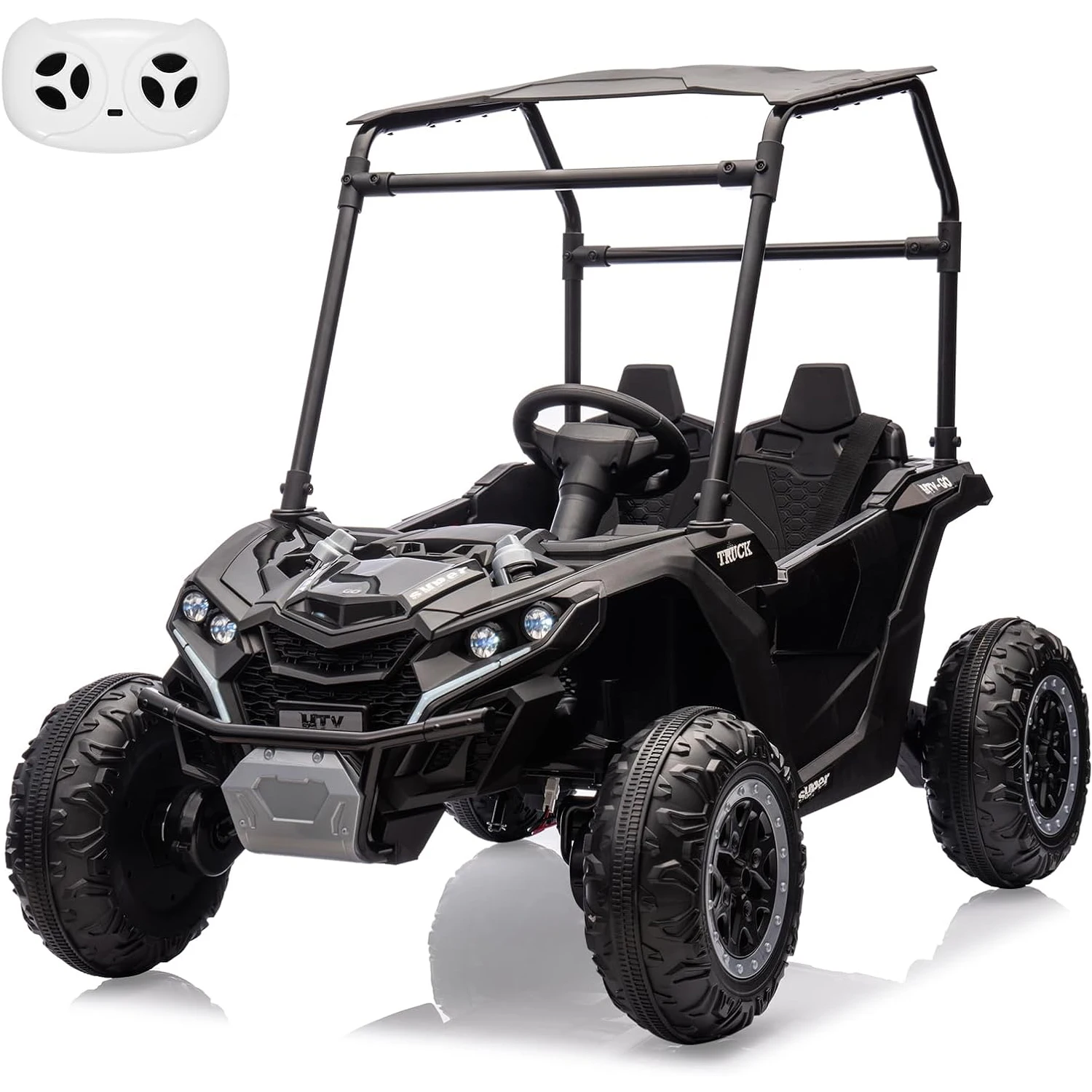 Voiture pour enfants 24V 2 places avec télécommande, camion électrique 4WD avec pare-soleil, jouet tout-terrain UTV avec choc à 4 roues