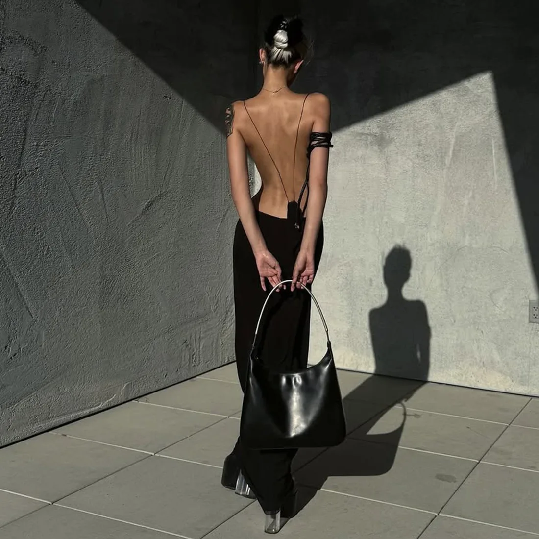 

Платье-боди без спинки 2026 Весна/Лето, сексуальное, без рукавов, облегающее, однотонное, макси, для женщин, для вечерних мероприятий и свиданий