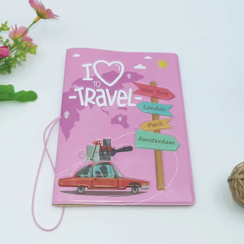 I LOVE TRAVEL-Étui de passeport en cuir PU imprimé en 3D, pour voyage international