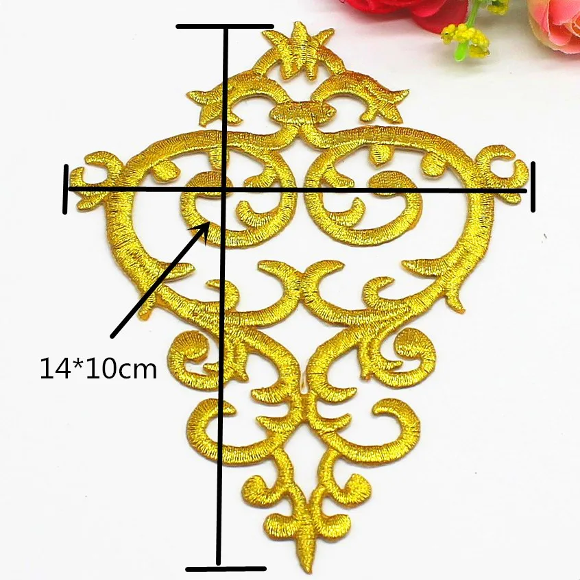 Gold Wings Leaf Heart Embroidered Patches Sew Iron On Badges Appliques Collar For Clothes Dress DIY Craft Decoration