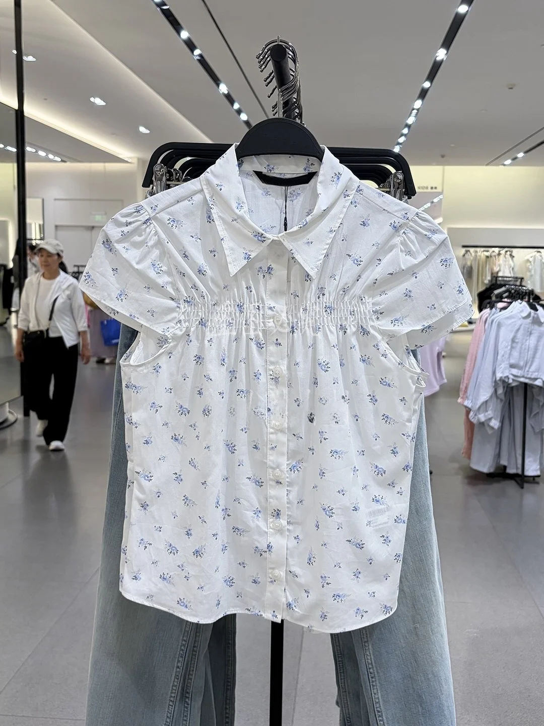 

Sweet Style Summer New Women's Fashionable Floral Print Pleated Bubble Short Sleeve Shirt Straight Cut Bubble Sleeve Blouse
