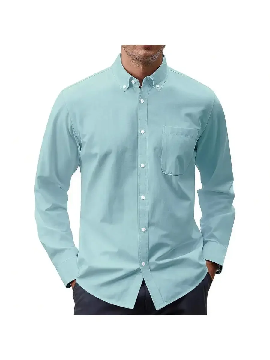 

Mens Solid Cotton Oxford Button Down Long Sleeve Casual Shirt With Chest Pocket