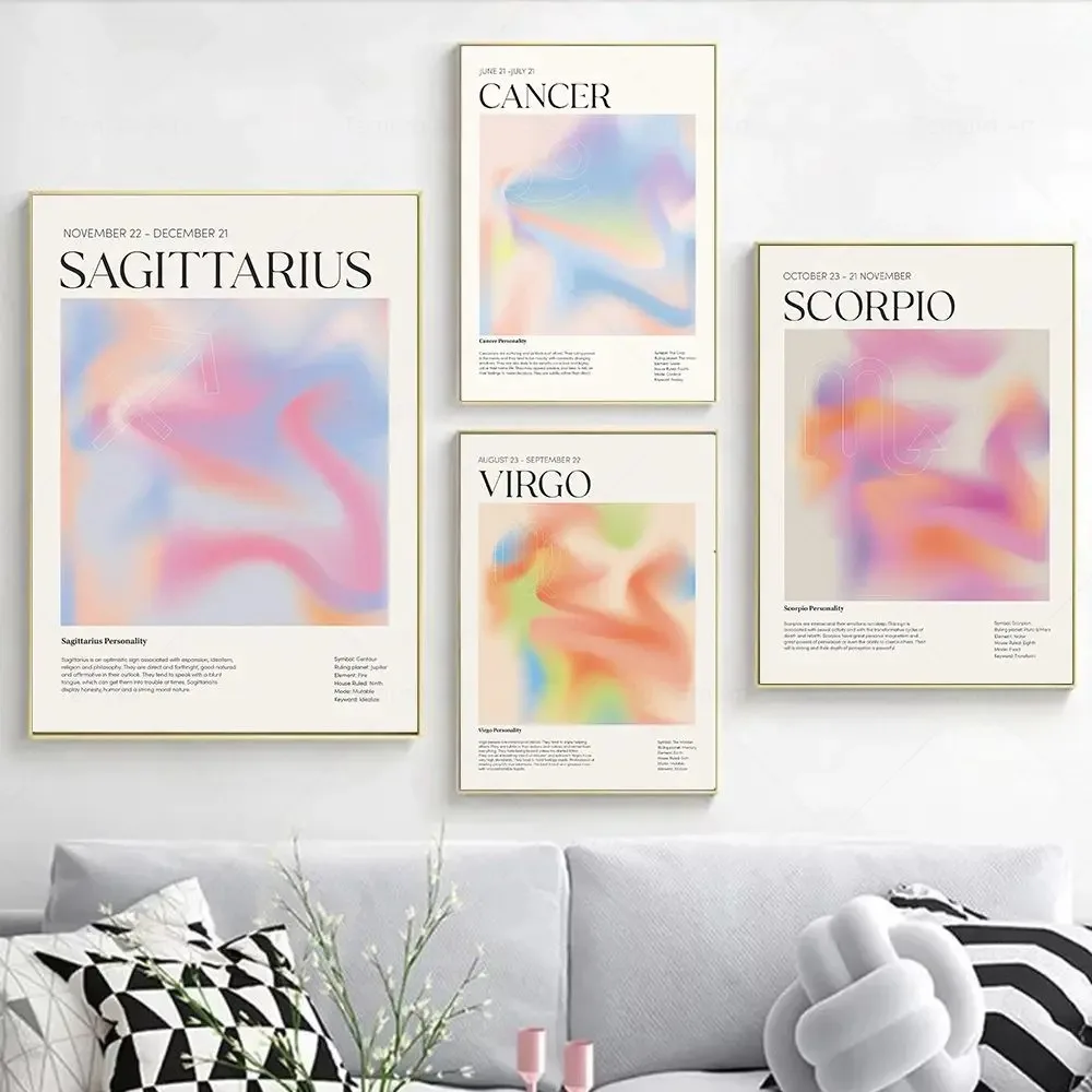Sagittarius Constellation WallArt Canvas Painting Astrology Gradient Aura Zodiac Poster Horoscope Pictures LivingRoom Home Decor