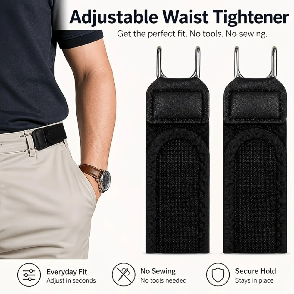 Adjustable Elastic Belt Buckle with Metal Hook No-Buckle Stretch Waist Extender for Men Women Portable Lazy Waistband Tool