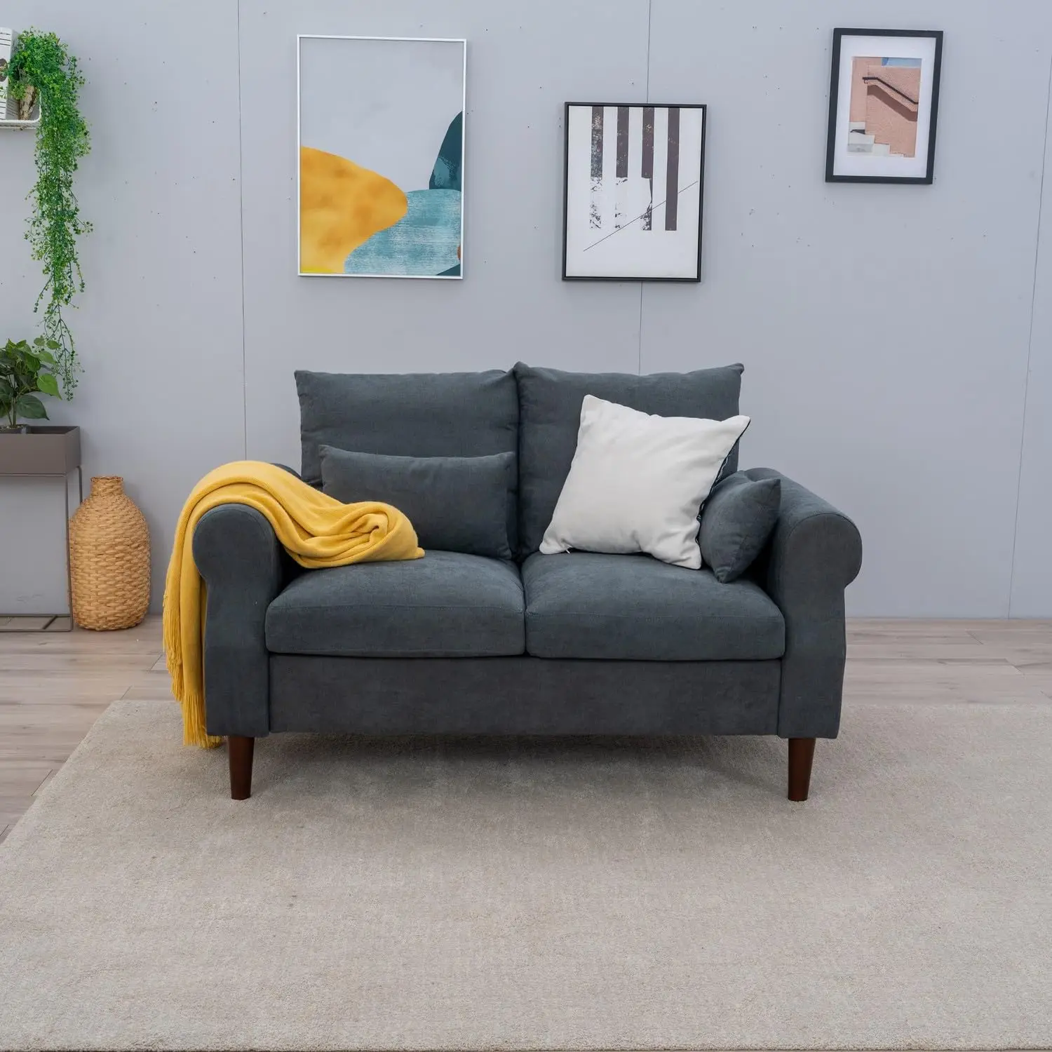 Upholstered 3-Seat Sofa & Loveseat Set Scroll Arm Grey, Customized