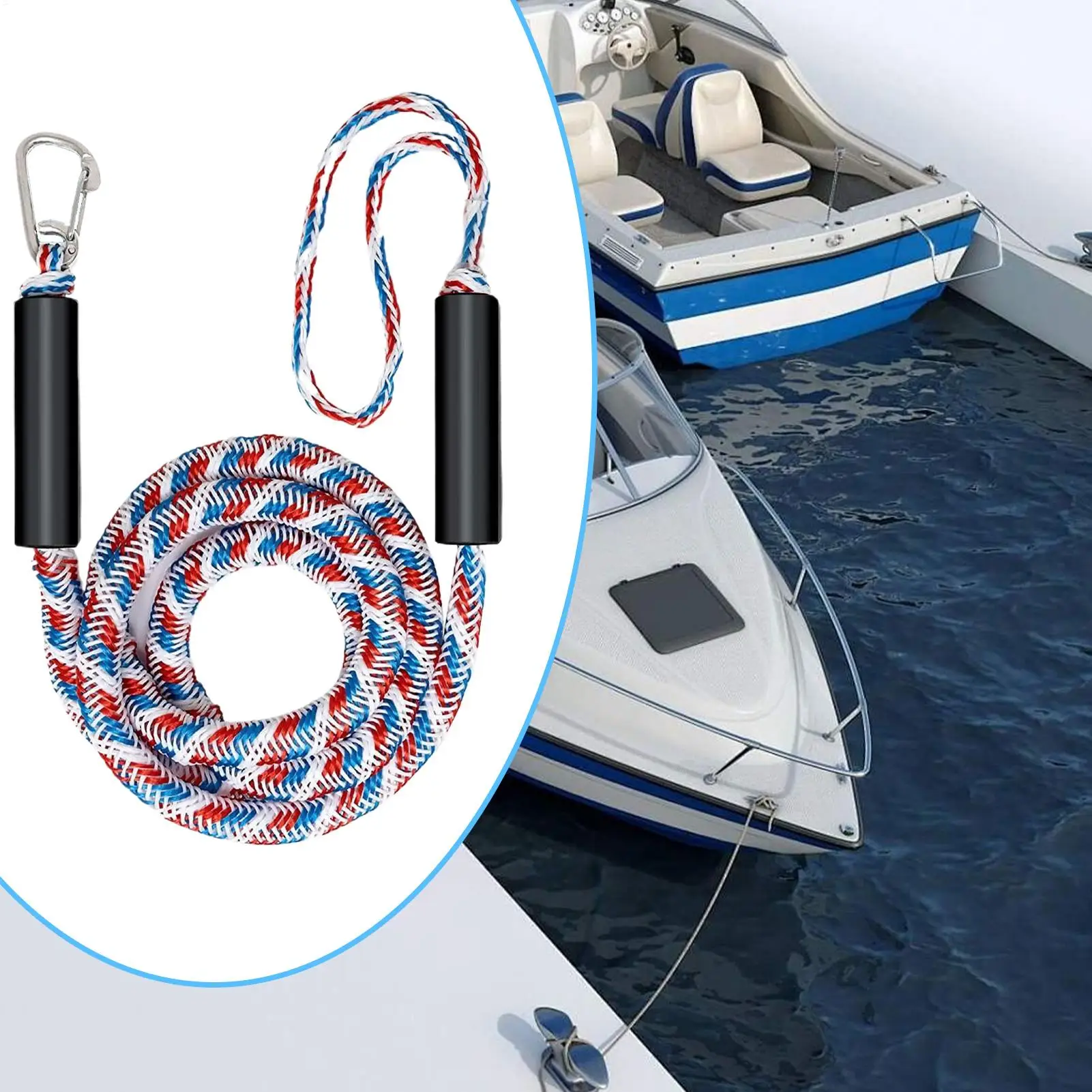 Cordas de barco para encaixe, cabos resistentes de 3.94-5.58 pés com clipe de aço inoxidável, corda de reboque para lago, rio, praia, mar, neve