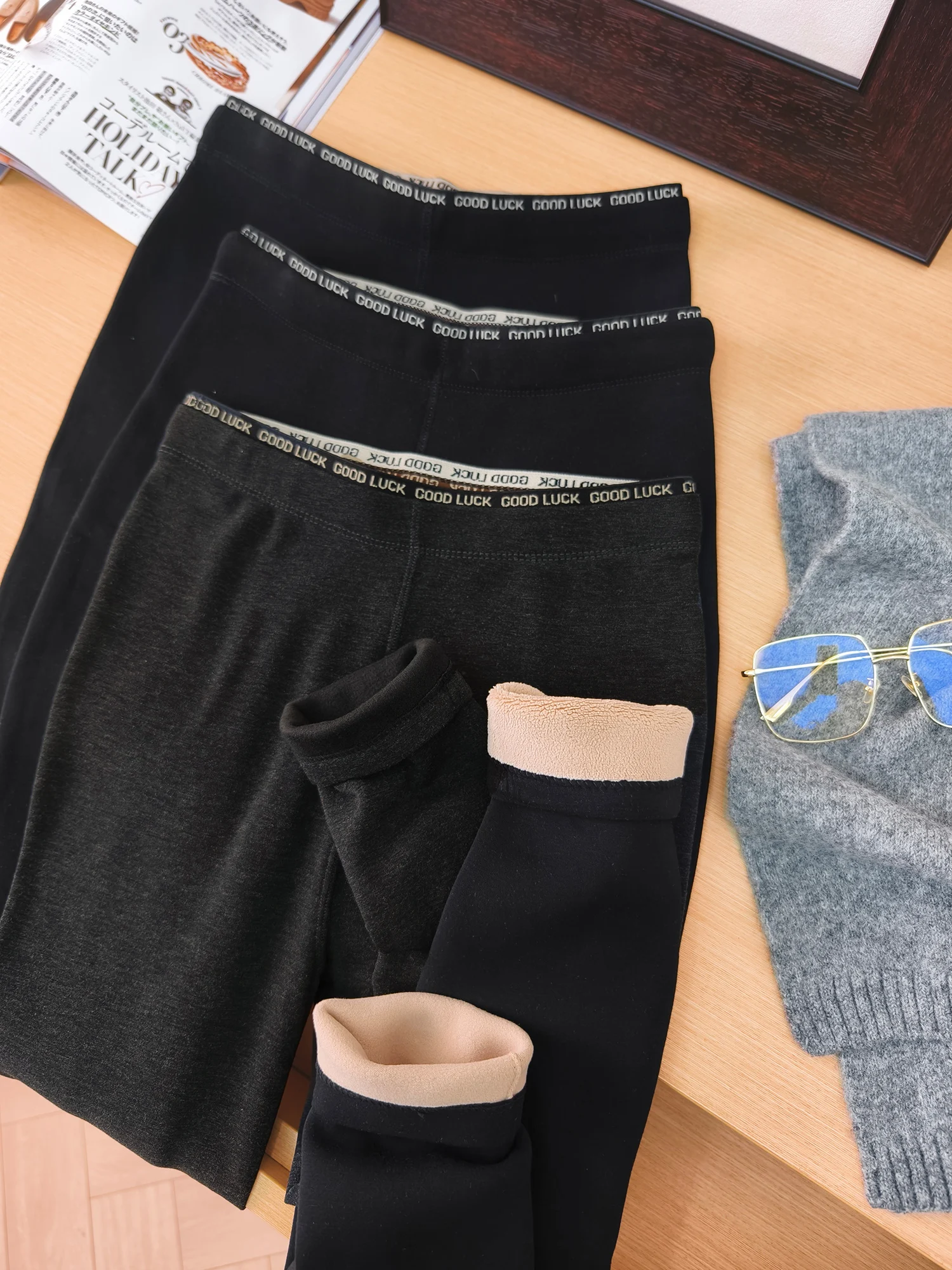 Thiened Fce Lined Tee Thin Winter Warm Slimming Base Layer Pants Women's Casual Long Pants Polyester Fiber