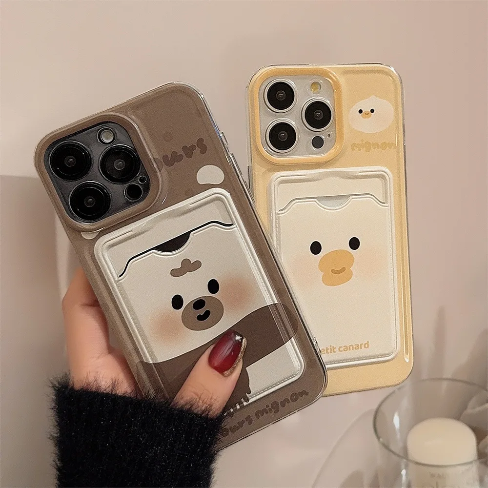 Cartoon Cute for iphone 15 14 13 12 11 XR XS X 7Plus 8 2020 SE Protected rear card Pocket cover card