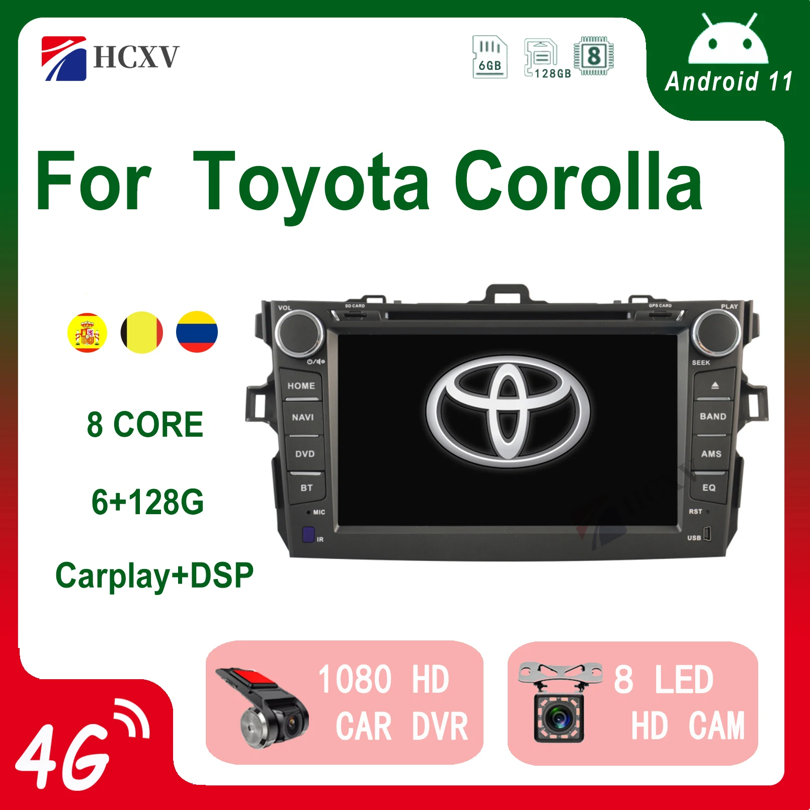 

Android 12.0 2 Din Car Radio Navigation GPS Multimedia video Player For Toyota Corolla Carplay WIFI DAB+ With Bluetooth stereo