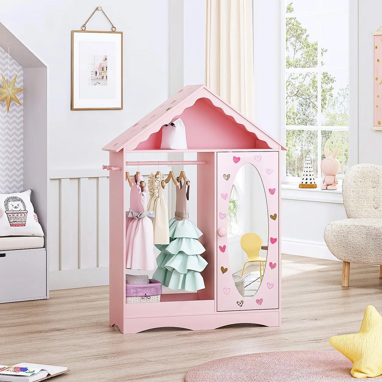 Rangement Kiev illage pour enfants avec miroir, armoire pour enfants, habillage pour petites filles, devant ouvert, orgue de costume pour enfants