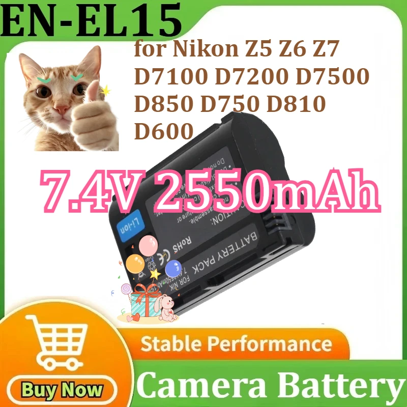 

EN-EL15 Rechargeable Battery Li-ion Battery Pack for Nikon Z5 Z6 Z7 D7100 D7200 D7500 D850 D750 D810 D600 Camera 7.4V 2550mAh