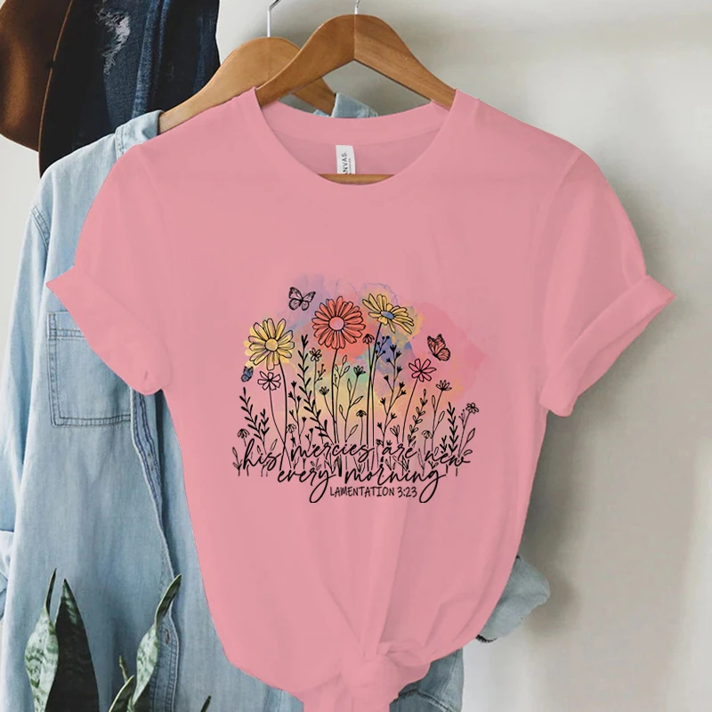Women Christian T-shirt His Mercies Are Everty Lamentation 3:23 Print T Shirt Vintage Bible Verse Shirt Religious Faith Tshirt