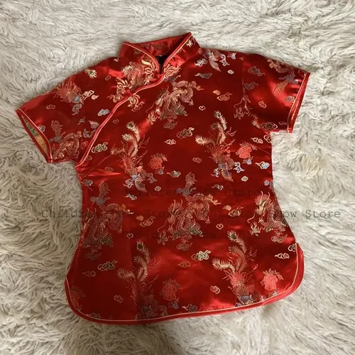 Imagen 2 del producto Camisa Cheongsam de estilo chino para mujer, ropa Qipao Tang, Top Jacquard Vintage, traje chino tradicional, moda de verano, nuevo