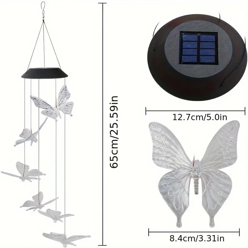 1PC Led Color Changing Butterfly Dragonfly Hummingbird Solar Wind Chimes Outdoor Waterproof Birthday Gifts